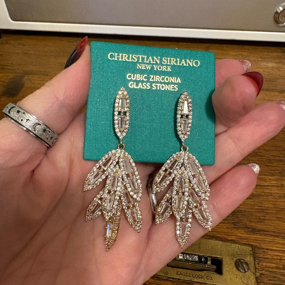 Christian Siriano Gold and Silver Leaf Drop Earrings - Picture 3 of 4